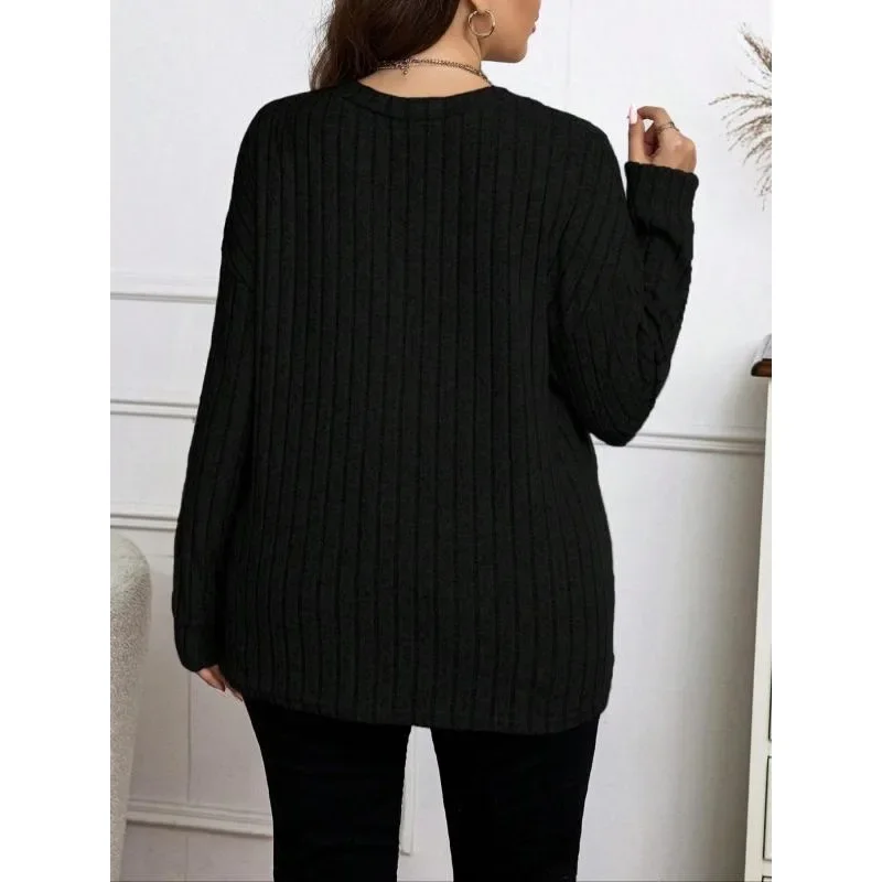 Plus Größe Casual Frauen Elegante Gestrickte Hemd Mode V-ausschnitt Tops Dame Taste Solide Langarm Kleidung