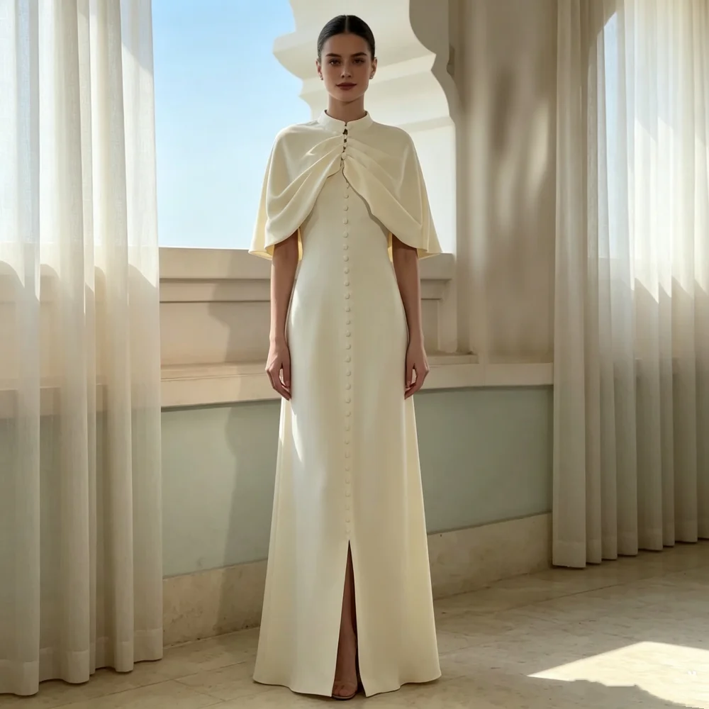 Customized Elegant Two-piece Dress High Collar Detachable Cape Formal Evening Gowns Modern Style Wedding Party Dress