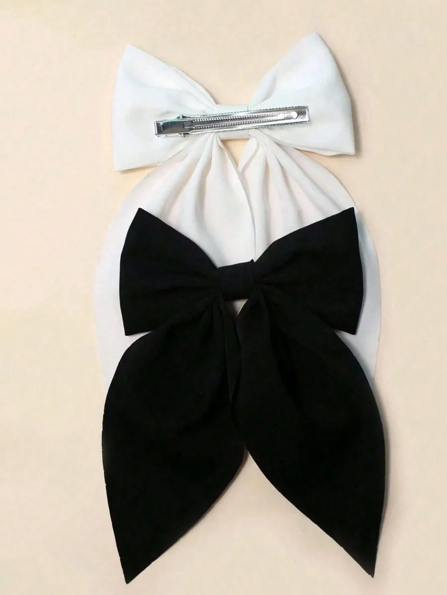 

4pcs Minimalist Bow Hair Clips Set Black White Pink Blue For Women Fashion Hair Accessories