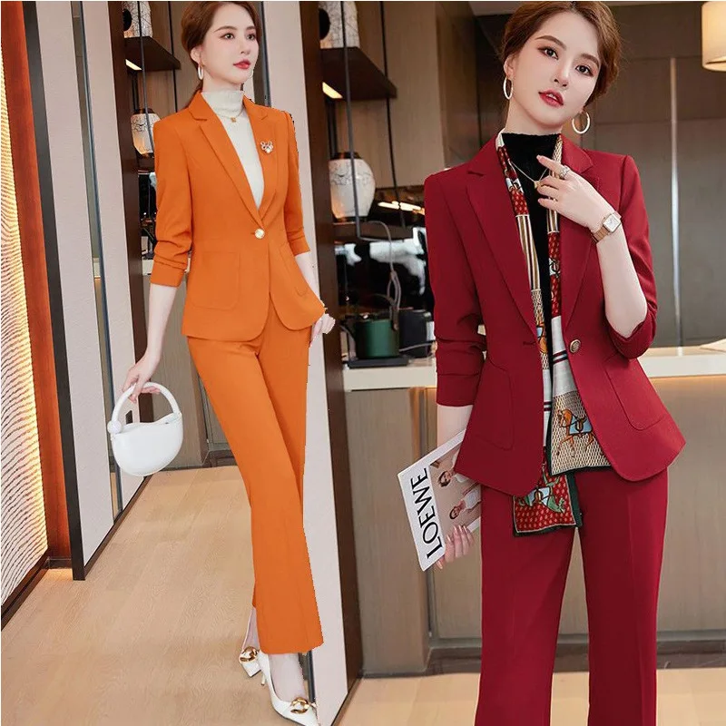 Traje naranja para mujer, chaqueta de alta calidad, ropa Formal de negocios, temperamento de diosa, novedad de 2023