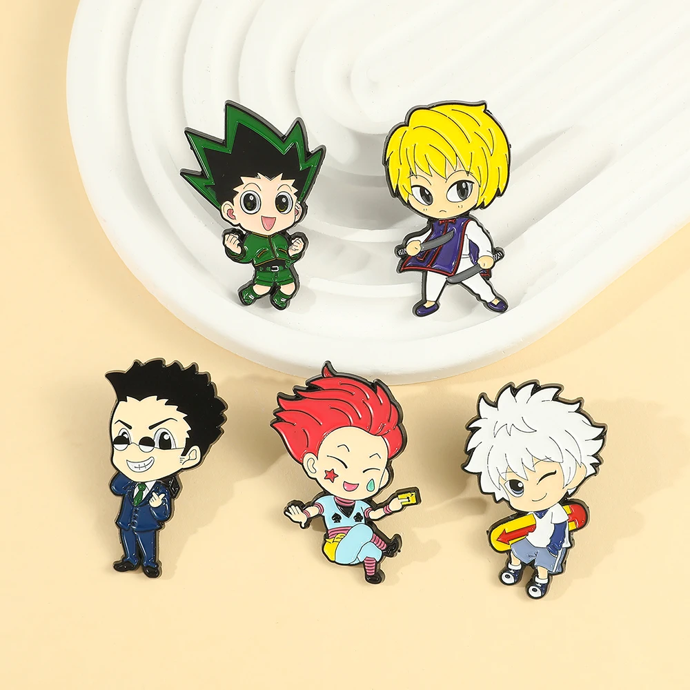 Alfileres esmaltados de dibujos animados de HUNTER x HUNTER para niños, bolsa de broche con insignia de solapa, regalo de joyería, GON Killua