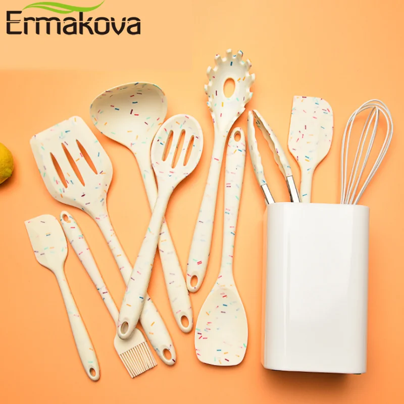 10/11 Pcs  Silicone Kitchenware Set Nonstick Spatula Spatula Wooden Handle Cookware Kitchen Utensils With Storage Box