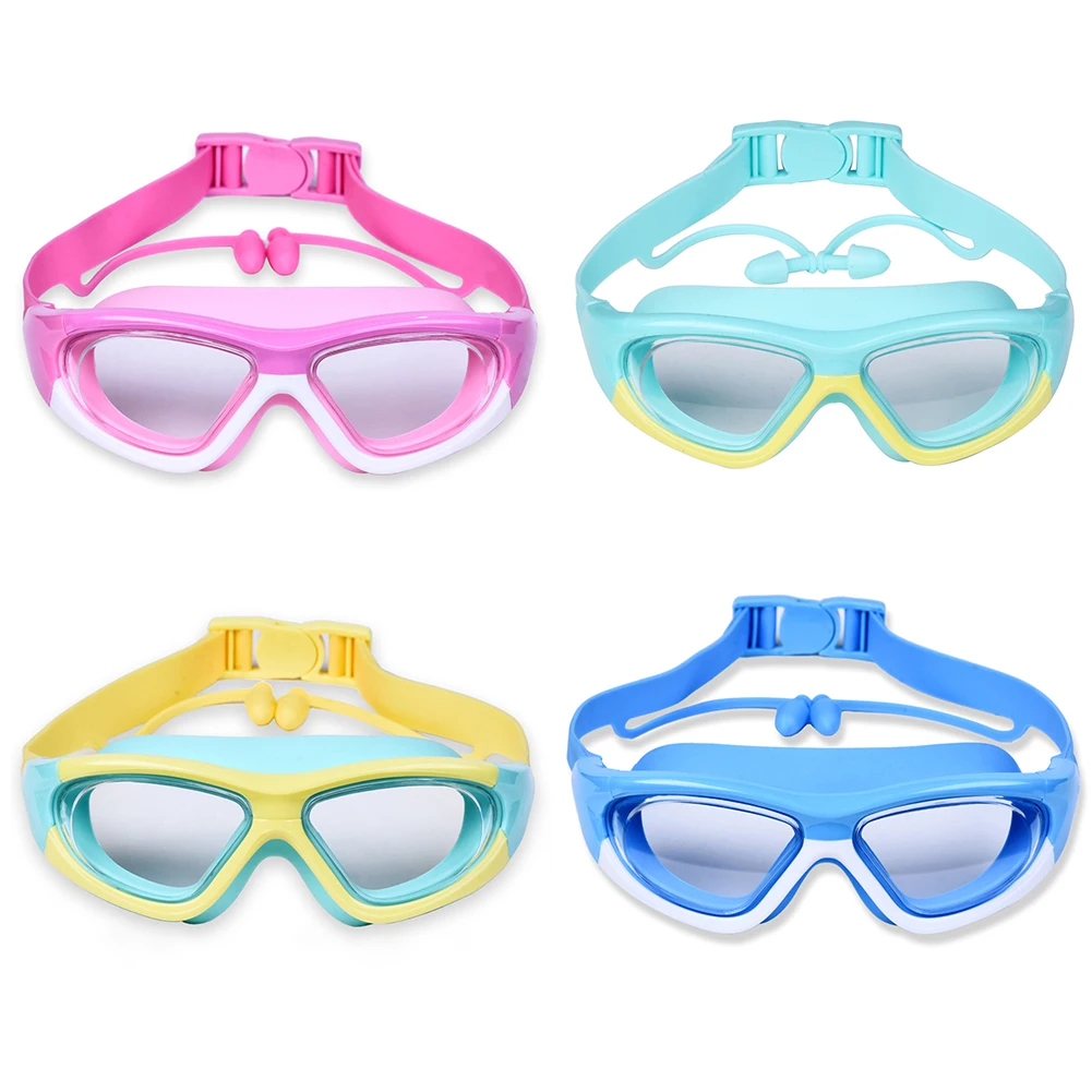 Outdoor Swim Goggles Anti-Fog with Earplugs for 3-12 Years Children Boys Girls Professional Swimming Glasses Eyewear