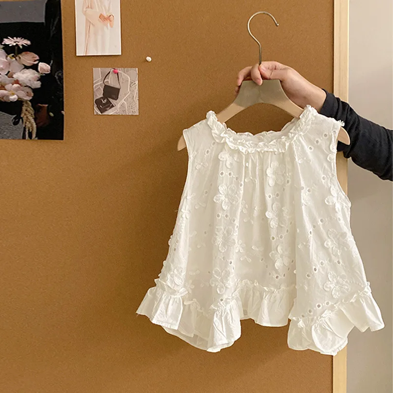 Girls' Korean style fashionable three-dimensional flower sleeveless top summer children's simple loose casual pants