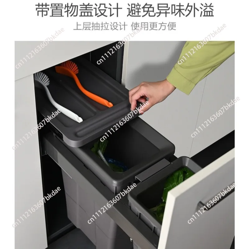 Garbage Bin Hidden Kitchen Trash Can Double Trash Bin Luxury Built in Litter Bins Large Capacity Drawer Style