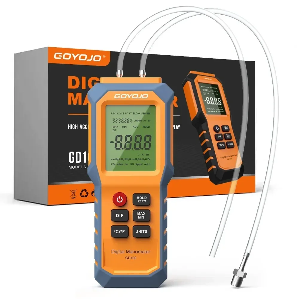Manometro digitale con tester di pressione del gas retroilluminato Manometro dell'aria a doppia porta, per il rilevamento della ventilazione delle condutture del gas naturale