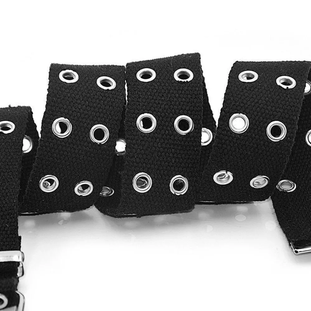Solid Color Canvas Waist Belt Double Row Nylon Woven Belts Woven Metal Buckle Double Row Buckle Belt Outdoor Activities