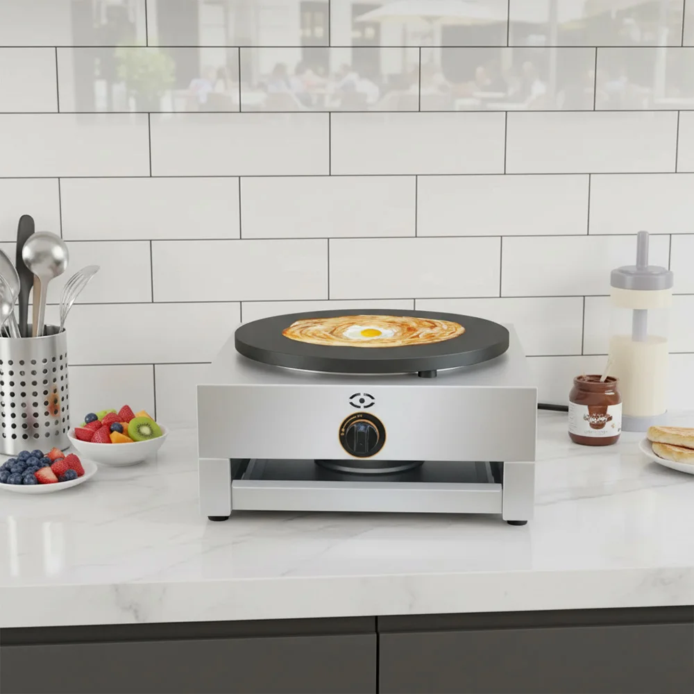 صانع الكريب التجاري يعمل بالغاز تفلون طلاء غير لاصق 2800Pa 40 سنتيمتر سطح الطبخ ماكينة صنع الفطائر لكشك طعام الشارع