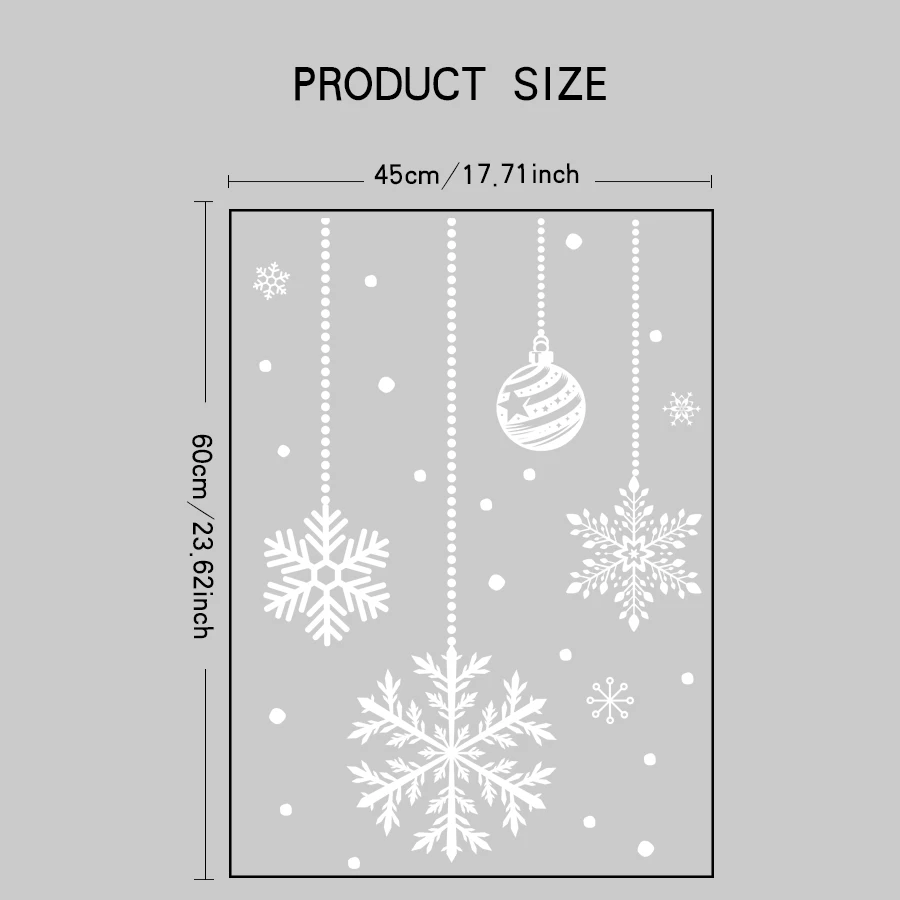 1 piece of 45×60cm hanging white snowflake Christmas electrostatic window sticker, Christmas ball decoration sticker, adhesive-free and reusable snowflake pattern glass sticker, suitable for cafes, shops, and home deco