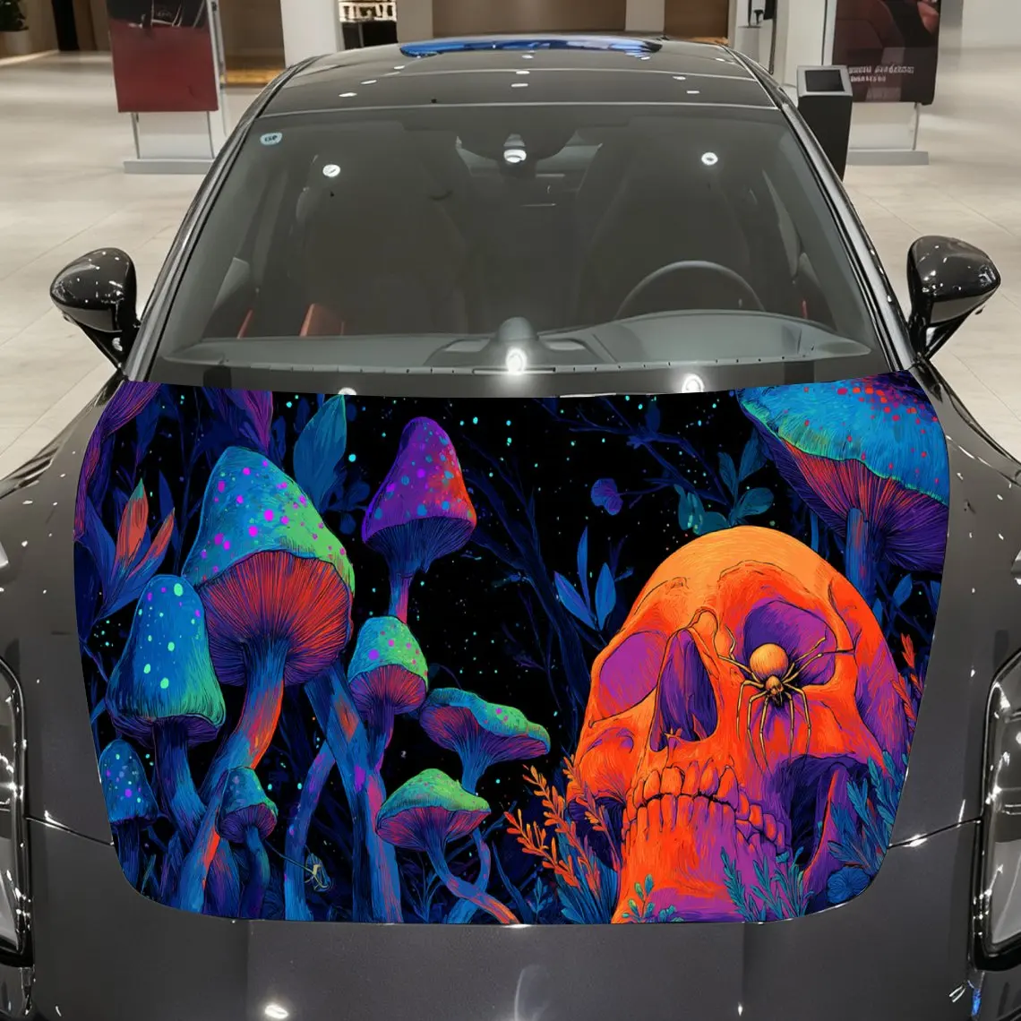 

Psychedelic Fantasy Inspired Car Hood Wrap, Artistic Skull Mushroom Car Hood Decal, Car Exterior Accessory, Waterproof and Self-