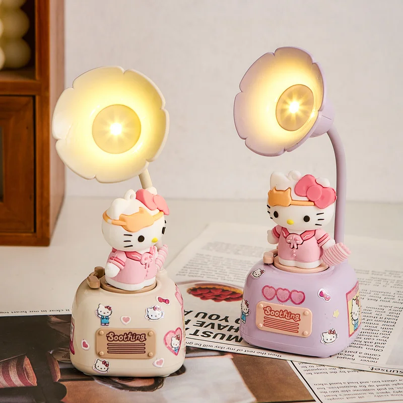 New Sanrio Hello Kitty Phonograph Nightlight Kawaii Bedroom Sleeping Lamp Bedside Table Lamp Birthday Gift Girl Decoration