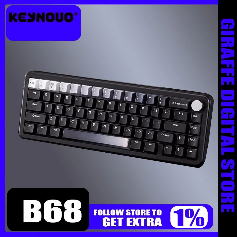 KEYNOUO B68 Mechanical Keyboard Multifunctional Knob Hot Swap Tri Mode Wireless Gaming Keyboard RGB PBT PC Gamer Accessories