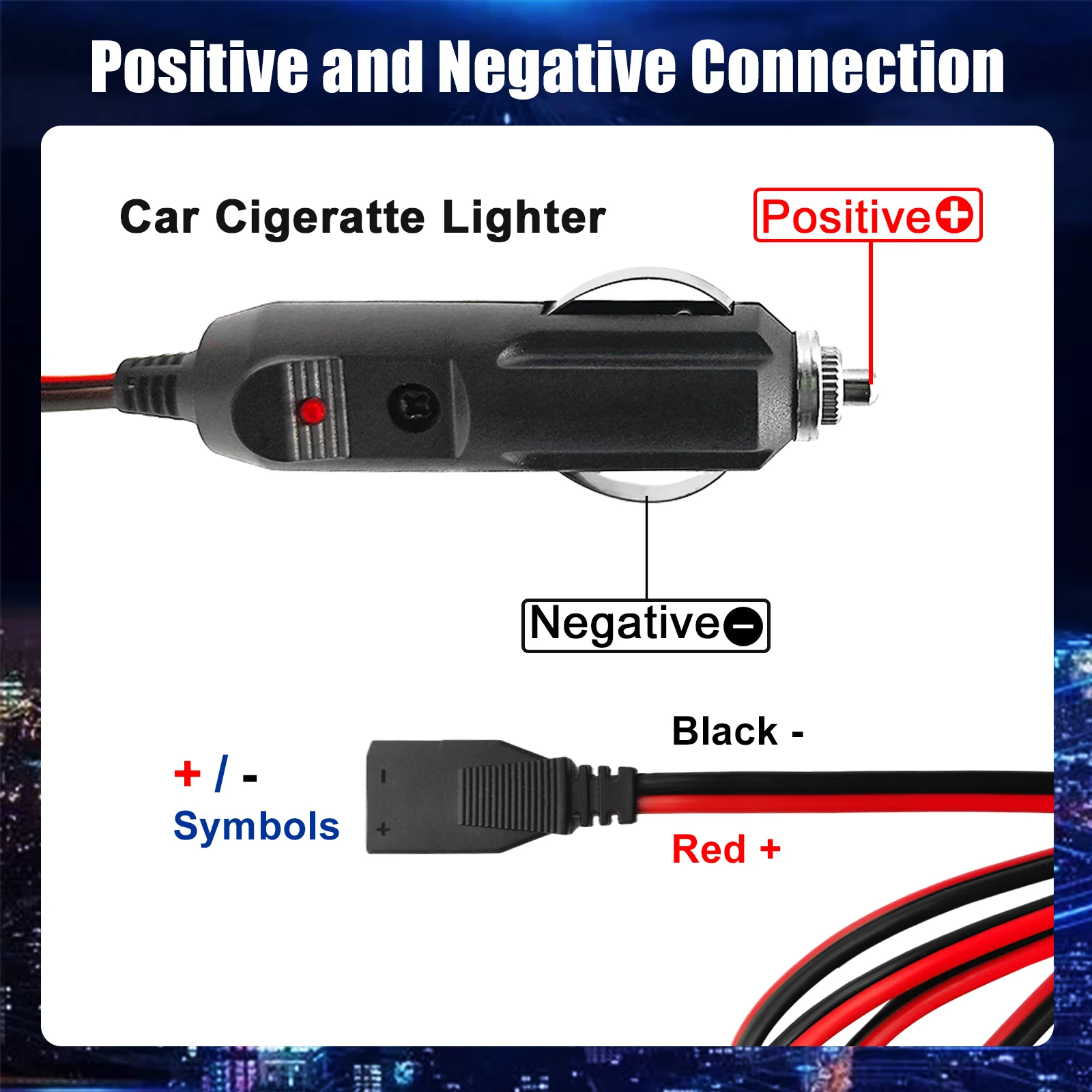 CB power cord cable 2-wire 15A 3-pin Plug Fused Replacement CB Power Cord with 12V Cigarette Lighter Plug for CB/Ham Radio