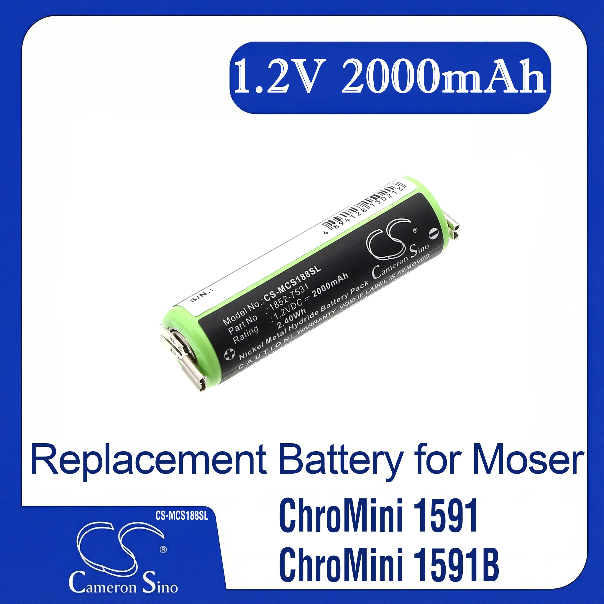 Batería de repuesto Cameron Sino para Wella, Moser Xpert HS50, Tonde Eco S, Profi XS, ECO XS Profi PN:KR-800 AAE 2000mAh / 2.4Wh