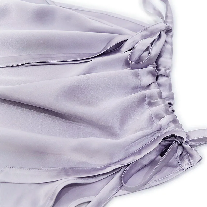 BirdTree-Silk Elegant Vest Dress, Halter Sleeveless Lace-up, Women Fashion Sexy Commute Solid Dresses, 2025 Autumn D5O895CC