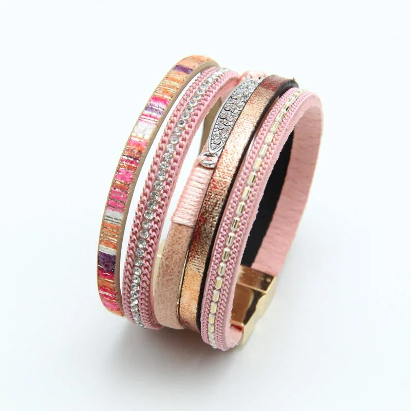 ZG New Vintage Multi Layered Leather Bracelet Jewelry Bohemian Ethnic Style Magnetic Buckle Weaving Bracelet for Women