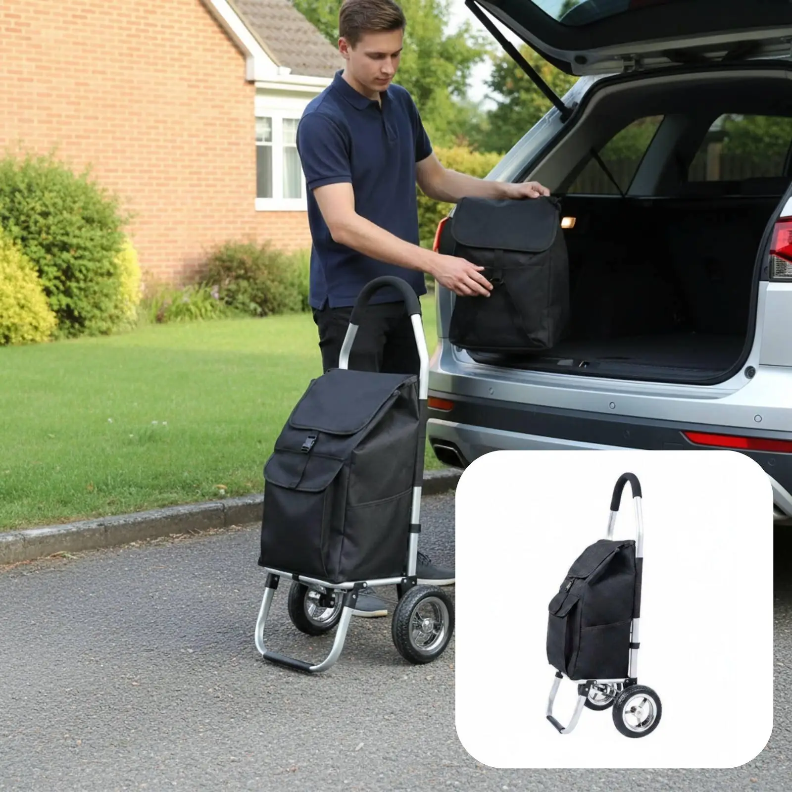 Grocery Shopping Cart Aluminum Folding Trolley Collapsible Transport Cart with Removable Bag for Supermarket and Market Use