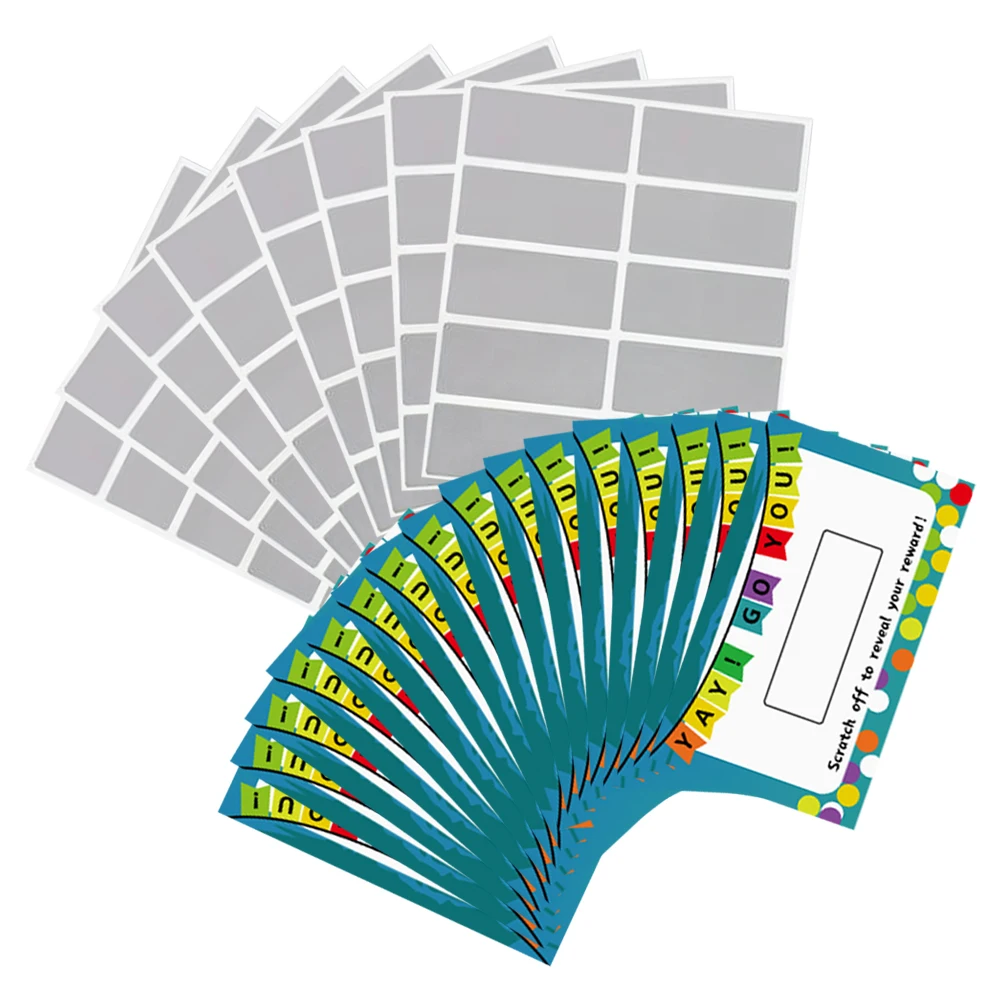 스크래치 카드 스크래치 오프 스티커 데칼, 게임 소품 DIY 라벨 티켓, 경품 코팅 직사각형 오프 라벨, 100 장