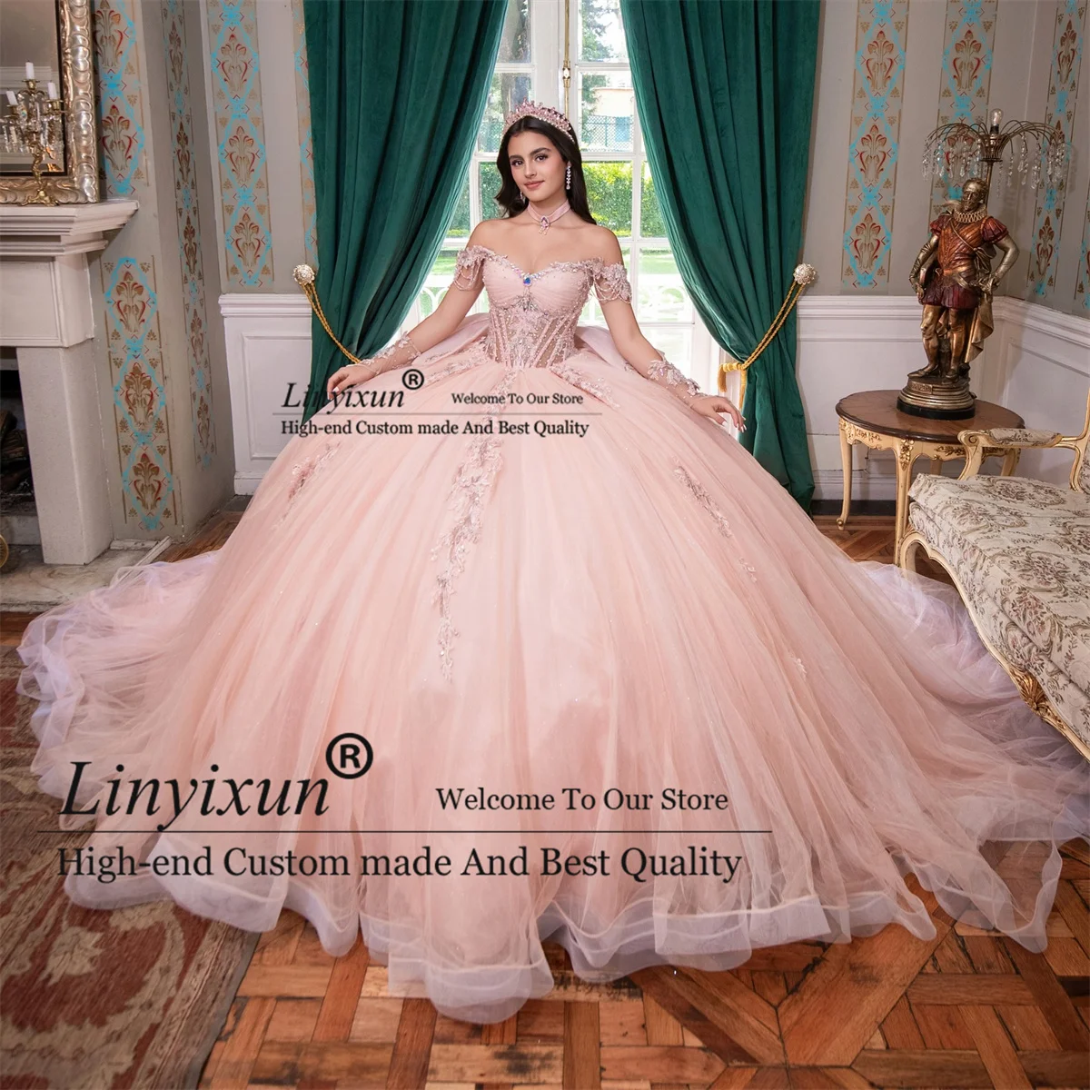 Abito da ballo con spalle scoperte Abiti Quinceanera Appliues Pizzo Paillettes Abiti da 15 Anos Vintage Dolce Compleanno 16 Abito Personalizzato