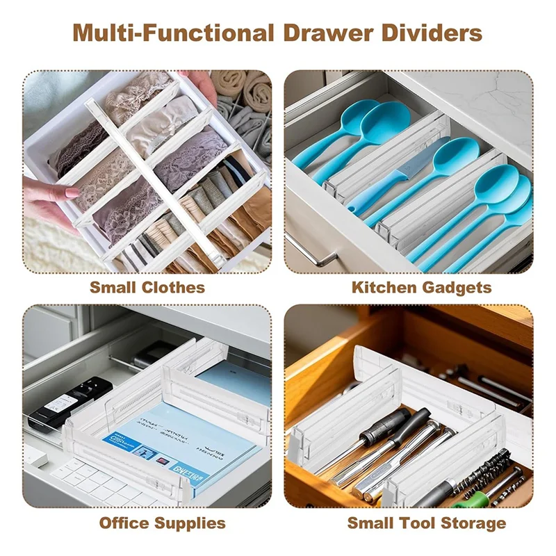 

BAAR-органайзеры-разделители ящиков для одежды в шкафу, регулируемые разделители ящиков комода высотой 4,09 дюйма для макияжа-4 шт.