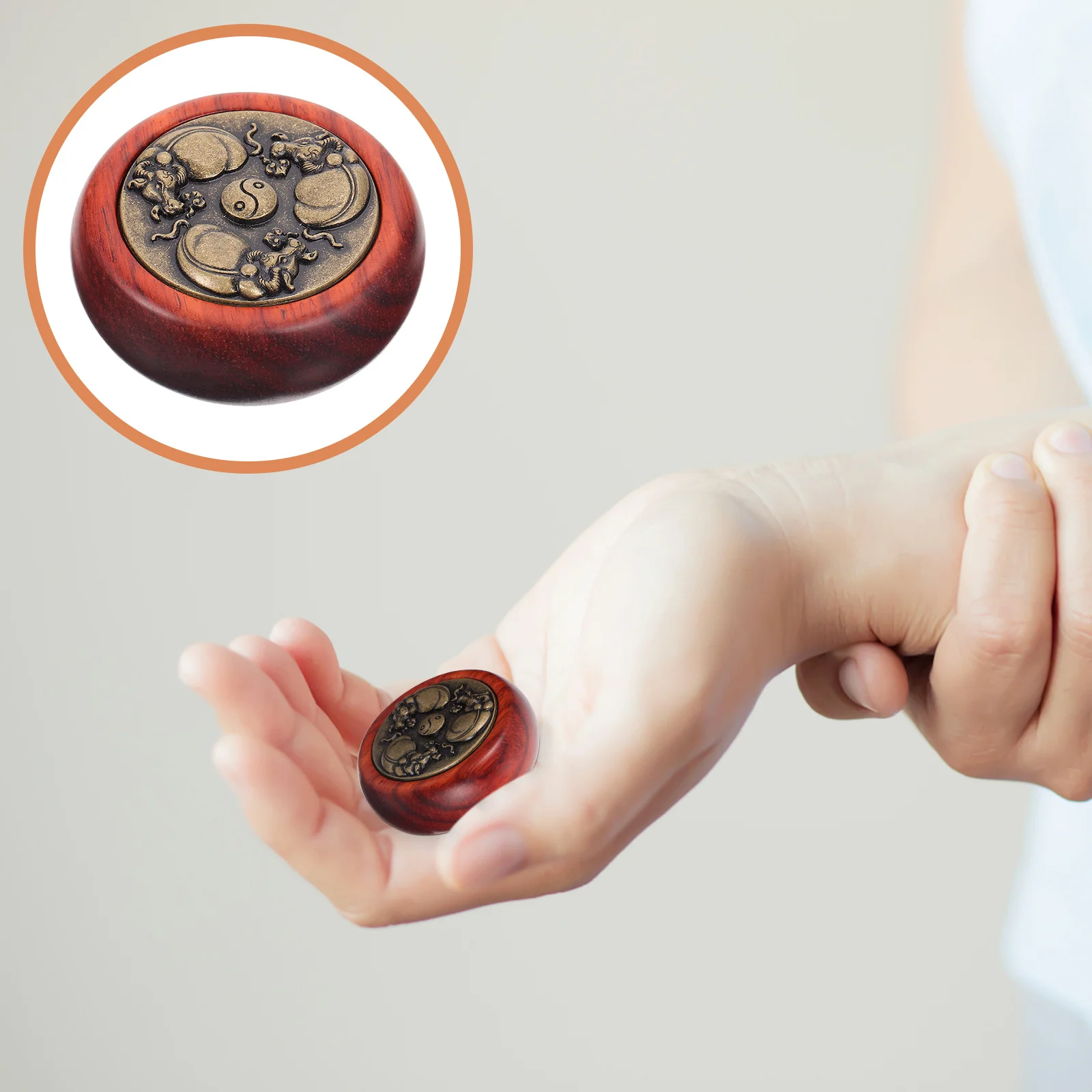 

1pc Brass Round Ornament Sandalwood Craft Vintage Home Decor Desktop Decoration Chinese Style Tabletop Adornment Brass