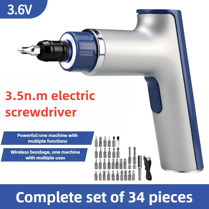 ‌3.6V Cordless Electric Screwdriver with (0-350RPM/3.5Nm) 34Bits - Adjustable Torque Rechargeable Li-ion Battery Tools‌