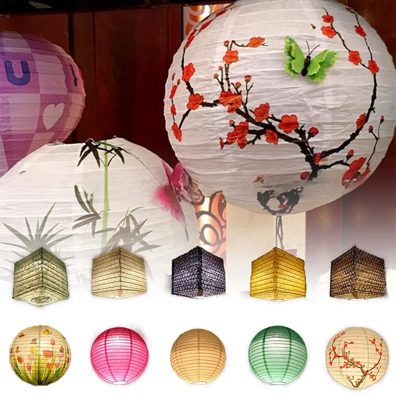 Japanese 30cm Printed Flower Round Paper Lantern Wedding Birthday Party Decorations Chinese Festival Paper Lantern Supplies