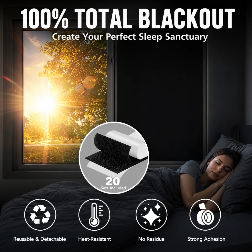 Blackout Blinds Stick On Temporary 1/1.5/2/3/4M No Drilling Black Out Blinds for Windows Portable Blackout Curtains for Bedroom