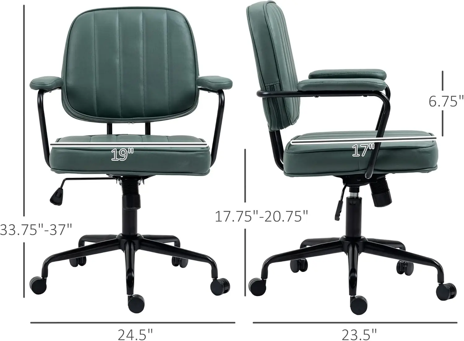 Chaise de Bureau en Microcarence avec Roues à Comcussion, Réglable, avec Fonction d'Inclinaison, Vert