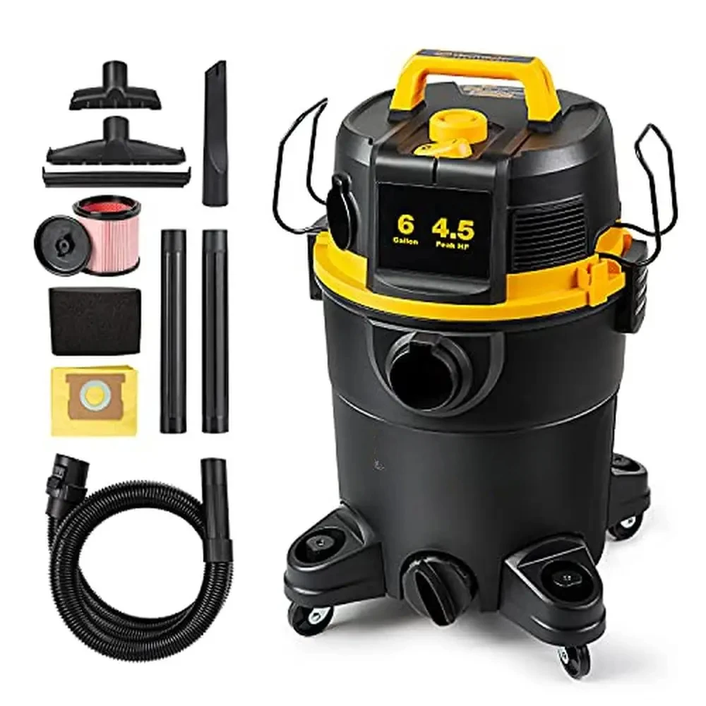 For 6-Gallon Wet/Dry Shop Vacuum with Filter Cleaning System & Multiple Accessories Powerful & Compact Household or Jobsite