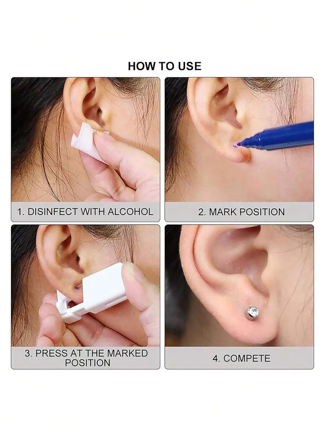 5PCS-17PCS Ear Piercing Kit Golden Earring Studs Disposable Self Piercing Gun With 3mm Golden Clear Replacements Earrings