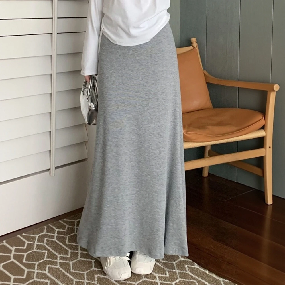 

Autumn Winter Women's 2025 Skirts Simple Solid Color High Waist Elasticity Daily Basic Comfortable Maxi Skirts