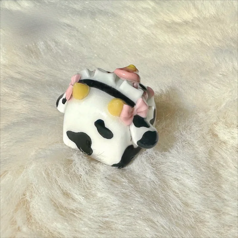 MiFuny Cute Cookie House Keycaps Maid Cow Custom Clay Artisan Keyboard Caps for Mechanical Keyboard Gaming Accessories GIrl Gift