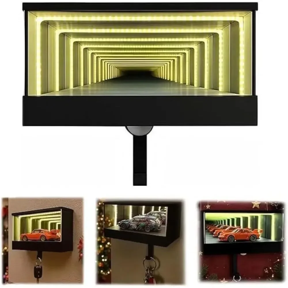 Mirrored Car Key Holder for Wall Garage Keychain HangerRace Car Key Hooks Wall Mounted LED Light Glowing for Cars Lover Gift