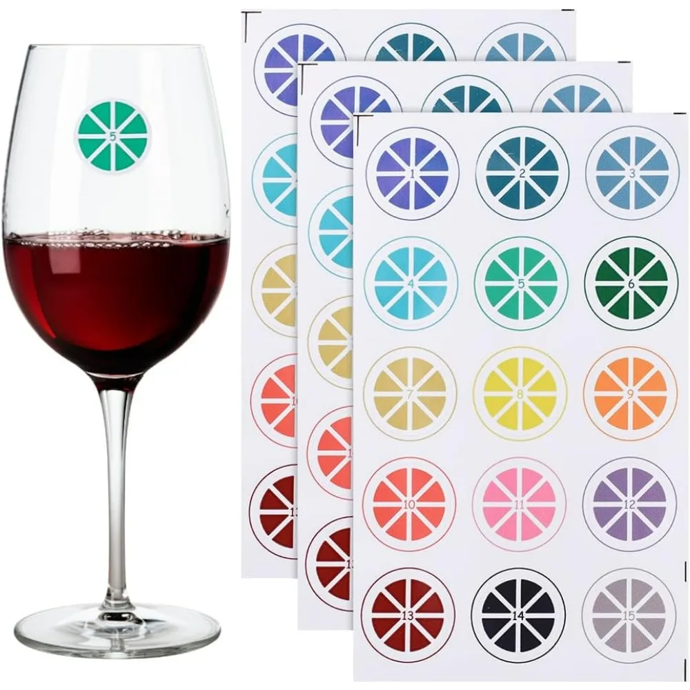 45Pcs 15 Colors Lemon Wine Glass Decals, Summer Theme PVC Self-Adhesive Wine Mark Stickers, Stemless Wine Glass Charms Drink