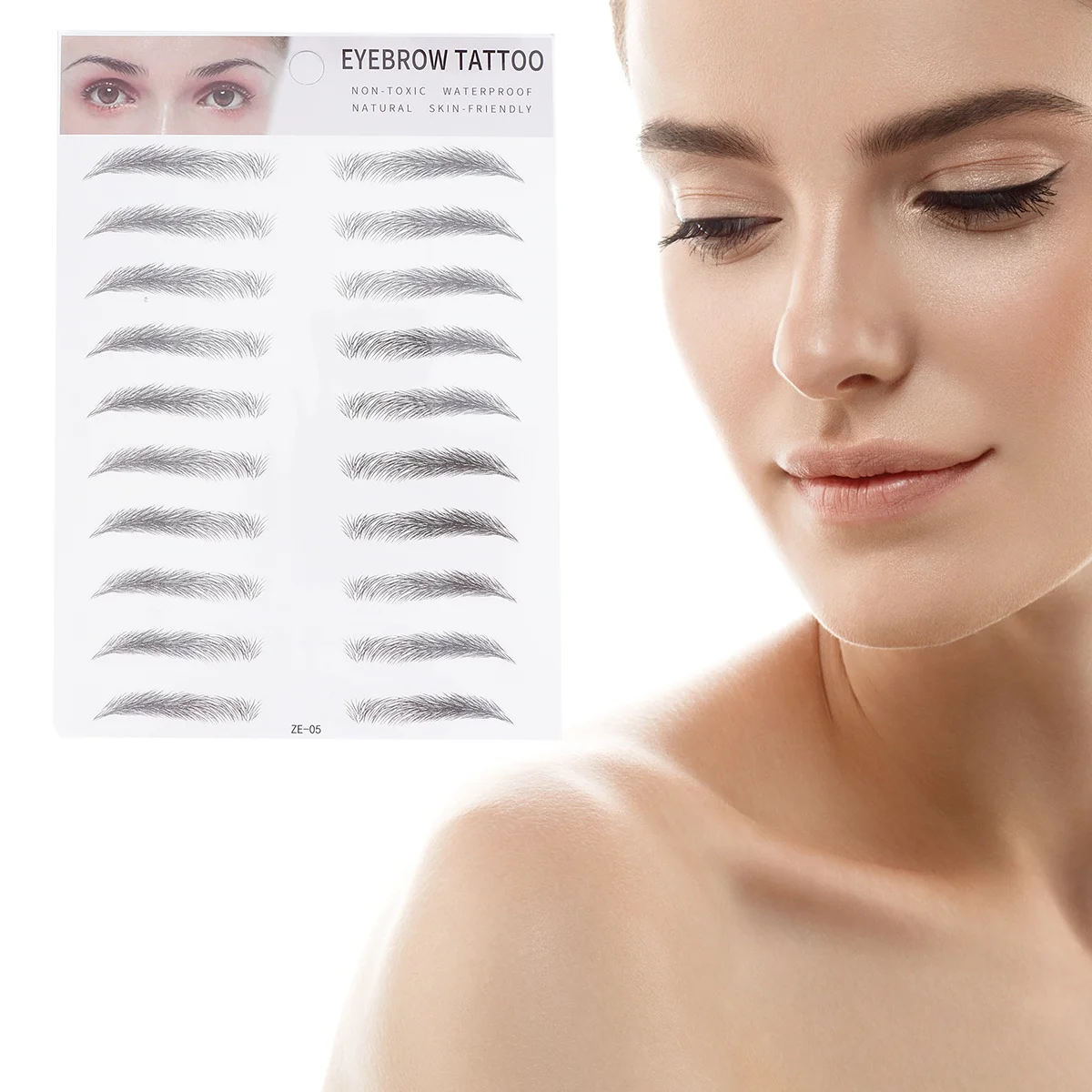 2Pcs Eyebrow Stickers Hair-Like Transfer Tool for Men Women Type 5 Black Easy Apply Full Natural Look Lasts Days