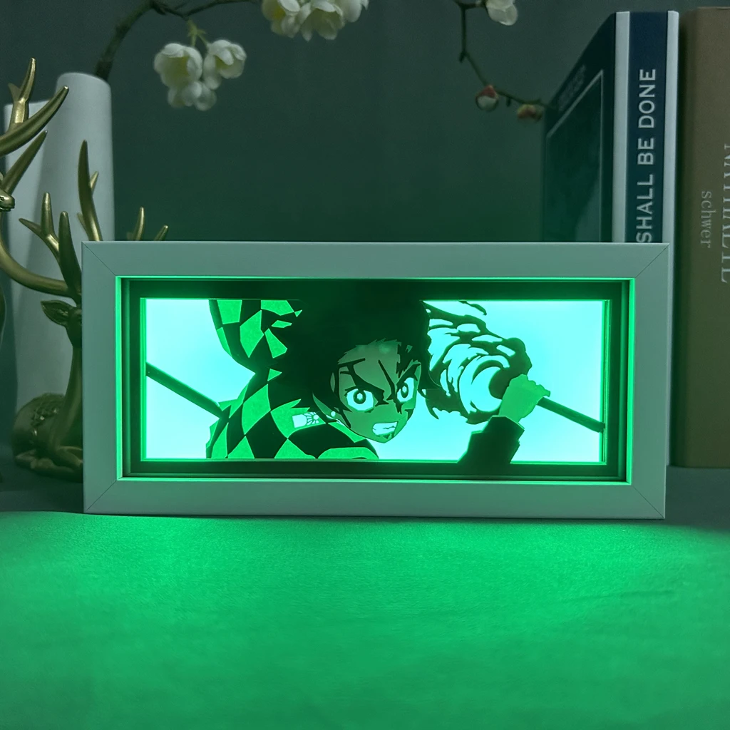 Imagem -03 - Tanjiro Kamado Figuras Anime Luzes Led Decoração do Quarto Gamer Caixa de Luz Cortada em Papel Manga Luminária de Mesa Quarto Natal