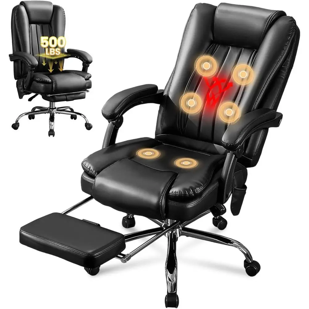 

Ergonomic High-Back Desk Chair with Footrest, Vibration, Heat, and 500lbs Capacity for Big and Tall Users