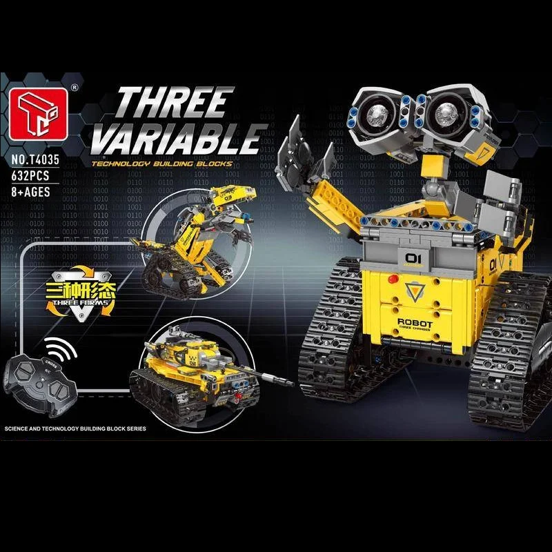 Klemmbausteine Transformierbarer Roboter-Technik-Bausatz mit Motor, Kreatives 3-in-1 Panzer-Dinosaurier-Montage-Modell-Set, STEM-Geschenk für Jungen, Erwachsene und Kinder, 632 Teile