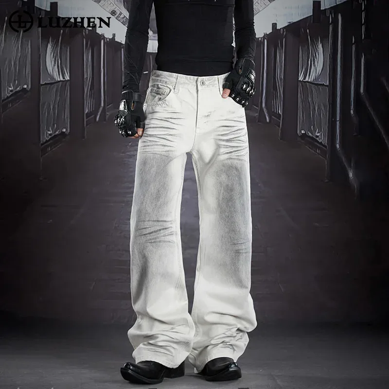 

LUZHEN 2026, оригинальные прямые повседневные брюки с принтом тай-дай, винтажный стиль, мужские стильные красивые уличные мужские джинсы JY5906