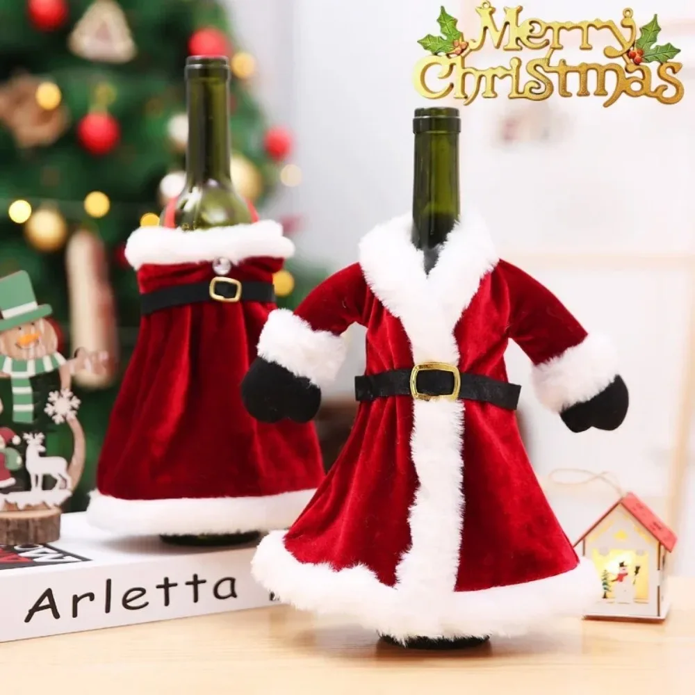 Creative Christmas ชุดขวดไวน์ชุดกํามะหยี่สีทองขวดไวน์ครอบคลุมแขน Santa Snowman คริสต์มาสปีใหม่อาหารค่ําตกแต่งตาราง