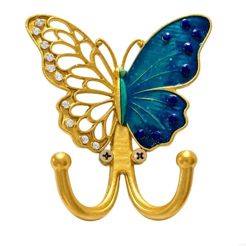 Metal Hook with European-Style Butterfly Detail and Two Curved Arms for Hanging Hats, Scarves, Keys and Bags on 37JD