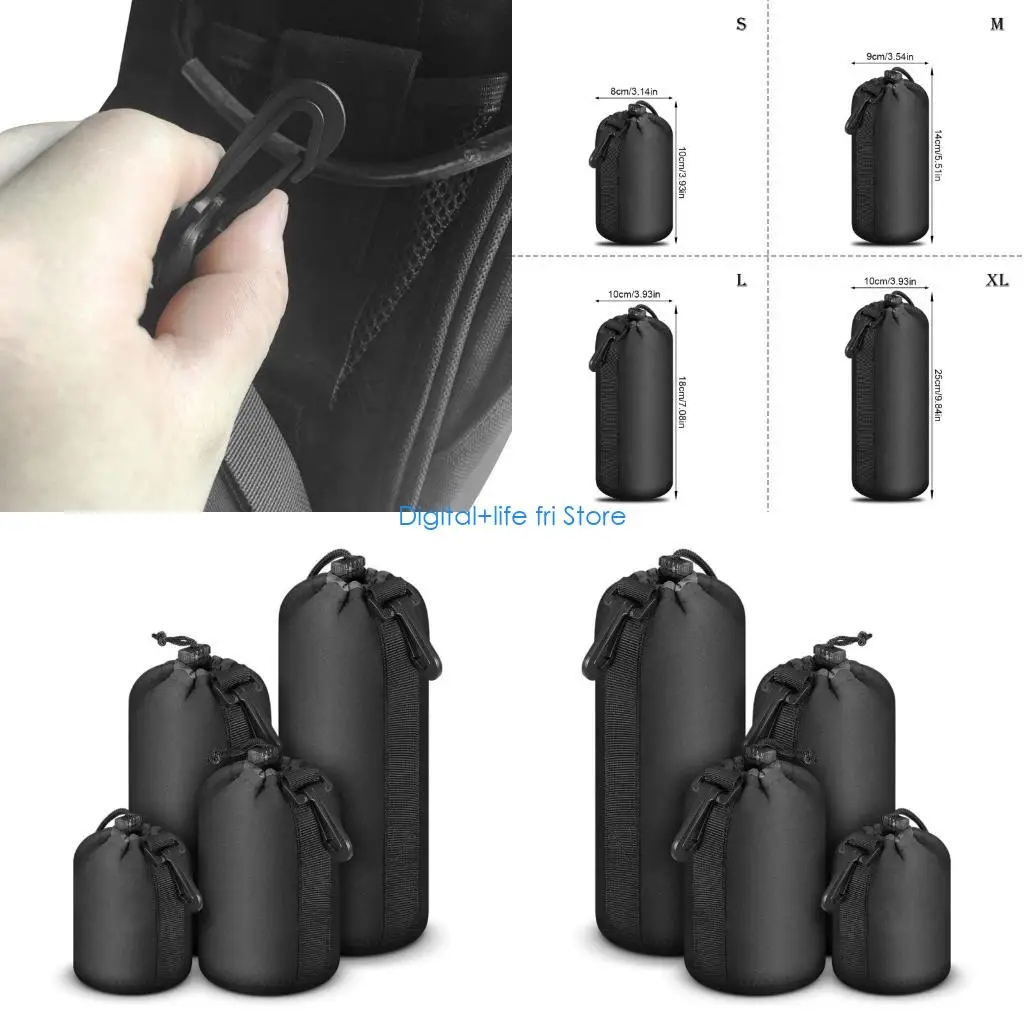 E06D 4Pcs Neoprene DSLR Camera Bag with Adjustable Strap Soft Lens Case Gadget for Traveling Waterproof Camera Storage Bag