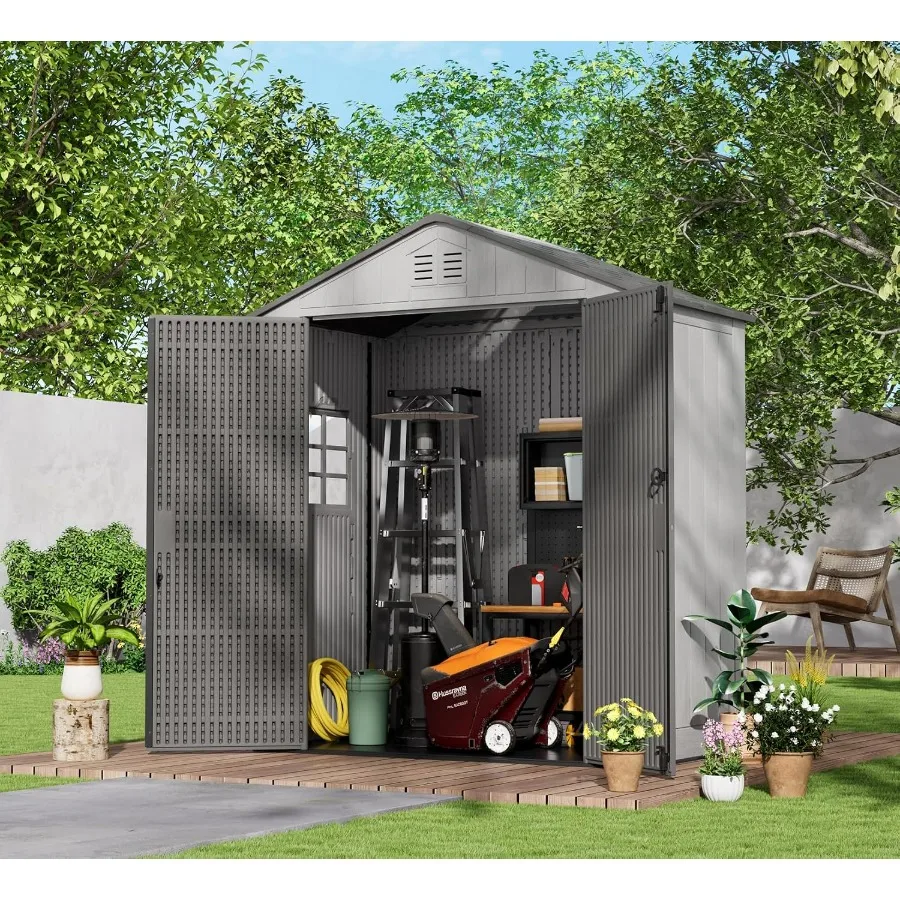 Outdoor Storage Shed Feet, All-Weather Resistant Resin Garden Sheds and Outdoor Storage Clearance with Floor and Windows, Doubl