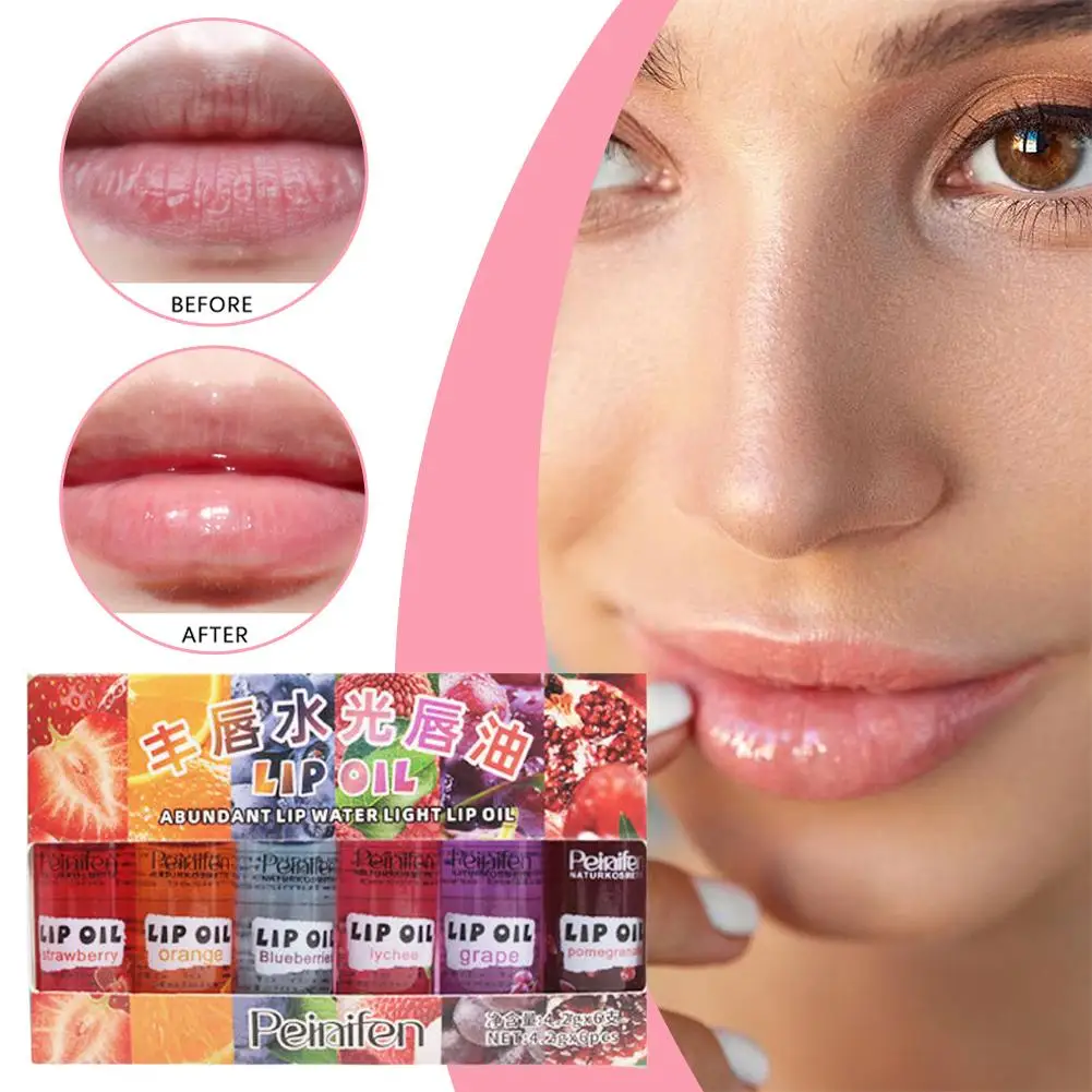 

6-Piece Fruit Flavor Lip Gloss Oil Roll-On Moisturizing & Nourishing Long-Lasting Shine Lip Care Treatment for Dry, Chapped B9R9