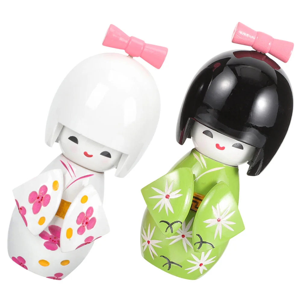 

2 Pcs Japanese Puppet Ornaments Style Kimono Artistic for New Year Decor Office Girls