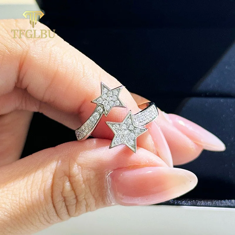 

TFGLBU 1CTTW New Double Star Moissanite Ring for Women 100% Full Diamond Genuine 925 Sterling Sliver Sparkly Band GRA Trendy