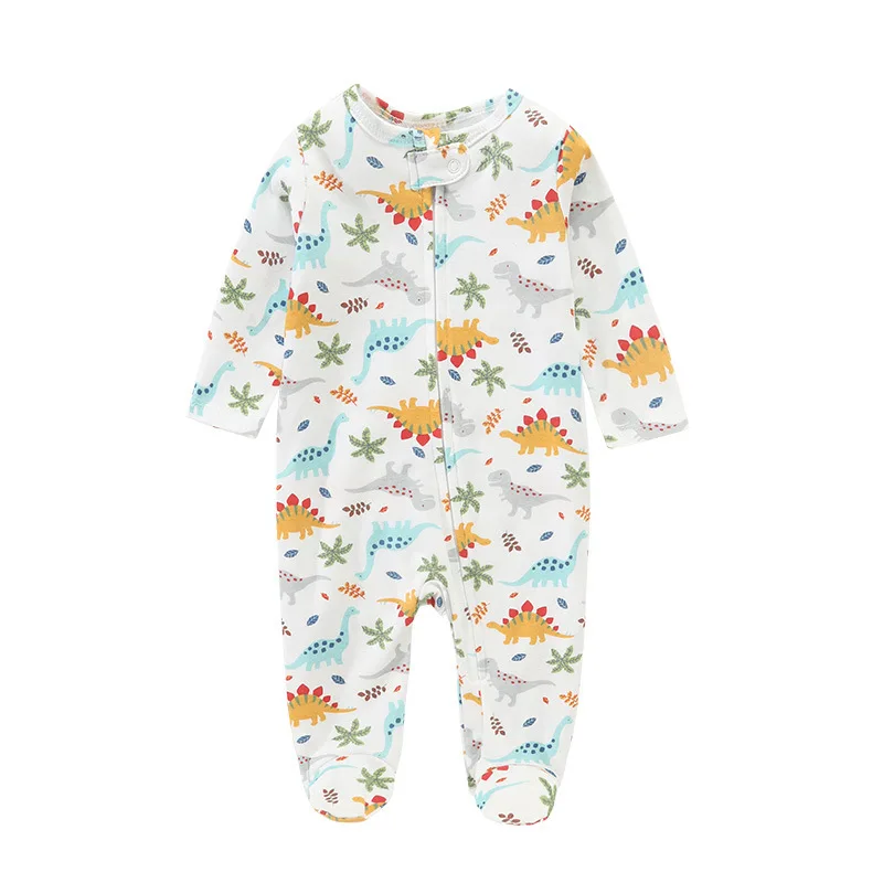 Spring & Autumn Baby Long Sleeve Onesie, Front Zipper Footed Romper for Newborn Boys & Girls