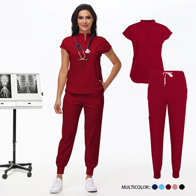 4-weg Strentch Effen Kleur Medische Scrubs Tandheelkundige Pediatrische Kleding Gezondheidszorg Verpleging Sets Ziekenhuis Chirurgie Outfit LMW005