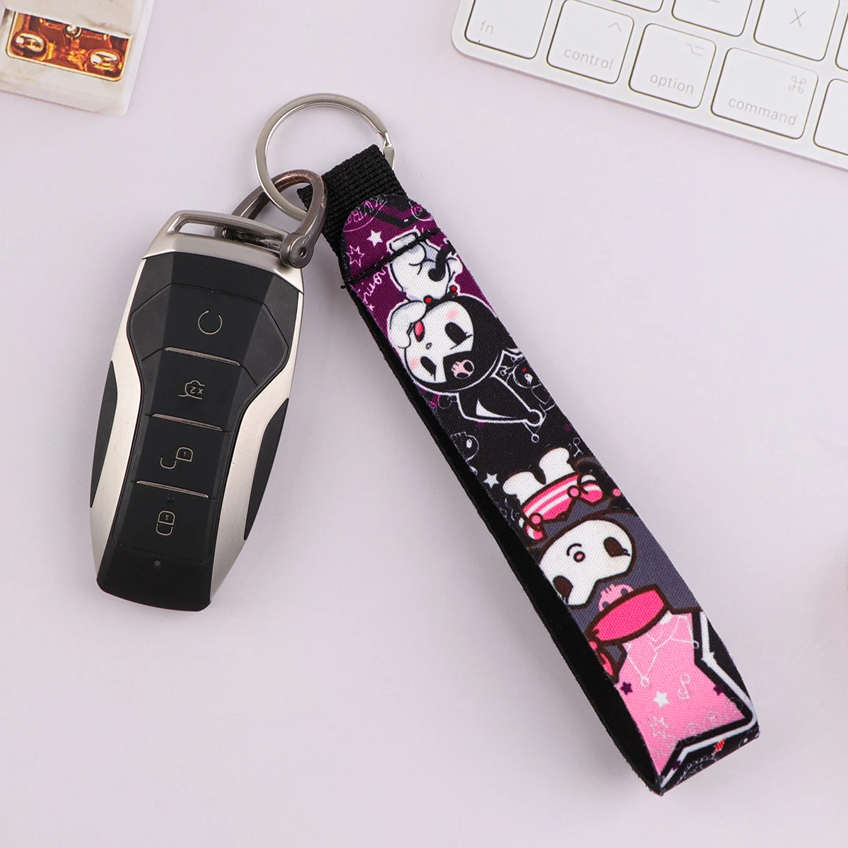 Cinturini da polso per cani con coniglio rosa Kawaii Cartoon Donna Ragazza Portachiavi Portachiavi Portachiavi per accessori per catena da polso per auto